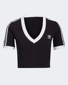 Топ женский Adidas с V-бразным вырезом и короткими рукавами, черный