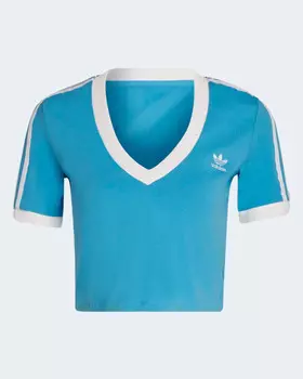 Топ женский Adidas с V-бразным вырезом и короткими рукавами, голубой