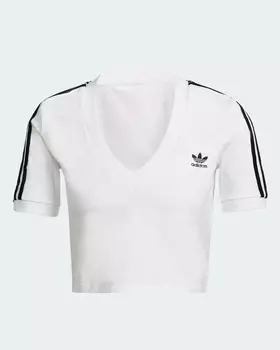 Топ женский Adidas с V-бразным вырезом и короткими рукавами, белый