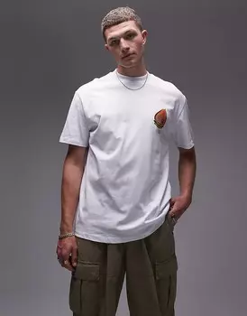 Topman – белая футболка оверсайз с нашивным принтом