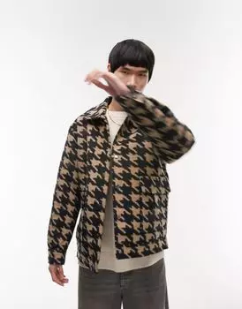 Topman – бежевая и темно-синяя рубашка с рисунком «елочка»