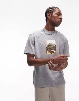 Topman Мелан серая футболка оверсайз с принтом фото Лондона