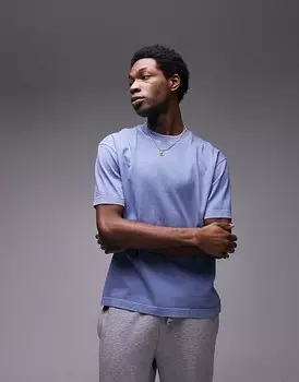 Topman – синяя стираная футболка свободного кроя