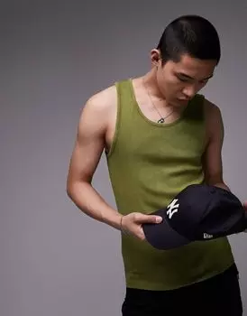 Topman - Зеленая майка в рубчик, стираная