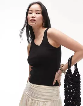 Topshop – Асимметричная вязаная майка черного цвета