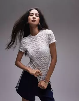 Topshop – белая футболка из фактурного кружева