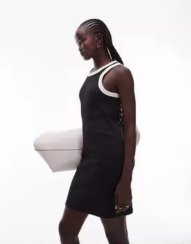 Topshop – черно-белое мини-платье с юбкой-борцовкой и контрастной отделкой