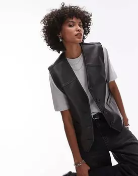 Topshop – Черный жилет из искусственной кожи
