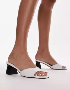 Topshop – Isaiah – Белые туфли-мюли на блочном каблуке с мотивом крокодила