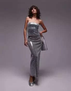 Topshop - Юбка миди стального серого цвета с пайетками