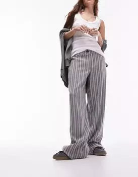 Topshop льняные брюки в разноцветную полоску с заниженной талией