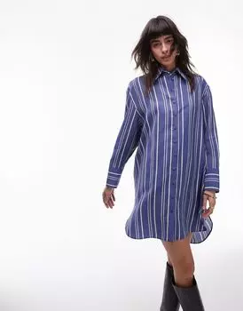 Topshop – мини-платье-рубашка в синюю полоску с асимметричным подолом