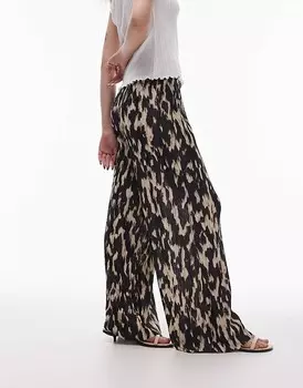 Topshop Petite – Черно-белые плиссированные брюки с абстрактным леопардовым принтомs