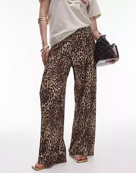 Topshop Petite – плиссированные брюки с разноцветным леопардовым принтом