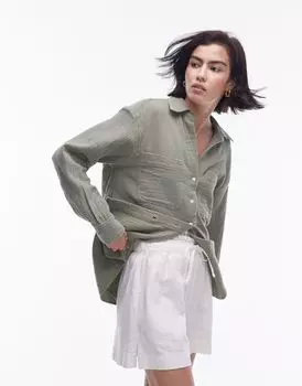 Topshop — повседневная рубашка из хлопка цвета хаки