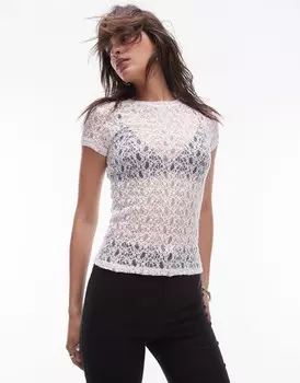 Topshop – прозрачная кружевная футболка белого цвета