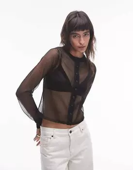 Topshop – Прозрачная трикотажная рубашка черного цвета