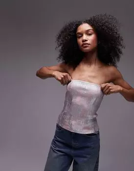 Topshop – розовый топ-бандо с фольгой