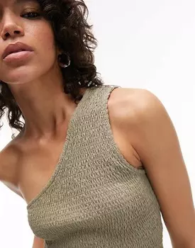 Topshop шалфейный топ на одно плечо с присборками