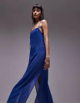 Topshop – синее прозрачное платье миди с бантами