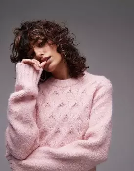 Topshop светло-розовый свитер косой вязки