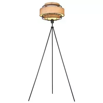 Торшер, черный металл, имитация дерева, В 150 см Globo Lighting, коричневый