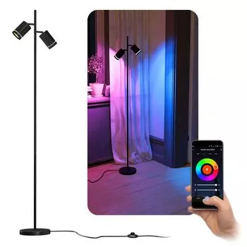 Торшер TAVIRA черный 2-ламповый с 2x Smart Home GU10 LED с регулируемой яркостью RGB WiFi, количество: 1 шт. Linovum