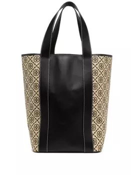 Tory Burch объемная сумка-тоут с узором T Monogram, коричневый