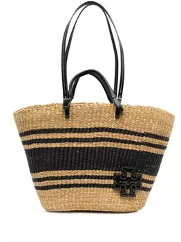 Tory Burch плетеная сумка-тоут Ella с нашивкой-логотипом, нейтральный цвет