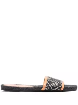 Tory Burch шлепанцы с монограммой, черный