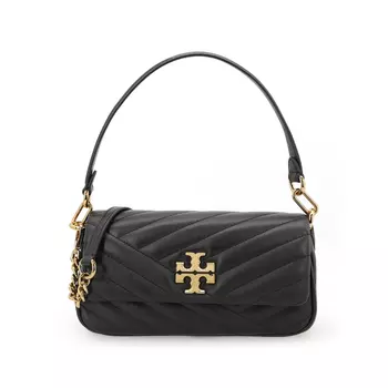 TORY BURCH Сумка-багет Kira из стеганой кожи с твиловым плетением, подмышечная сумка, женская, черная