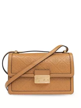 Tory Burch сумка через плечо из кожи с монограммой T, коричневый