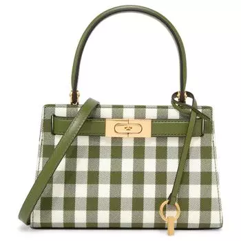 TORY BURCH Сумка Lee Radziwill из ткани с кожей, через плечо, мини, женская, оливково-зеленая с белым