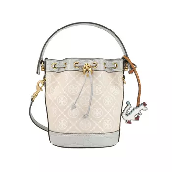 TORY BURCH Сумка-ведро из жаккарда с кожей, сумка через плечо, женская, мини, цвет «дымчатый серый»