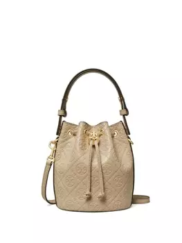 Tory Burch сумка-ведро размера мини с монограммой T, нейтральный цвет