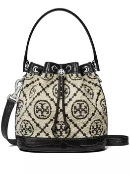 Tory Burch сумка-ведро T Monogram из ткани букле, белый