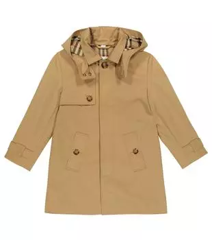 Тренч из хлопка Burberry Kids, бежевый