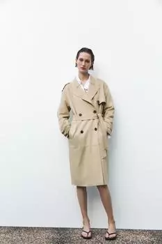 Тренч из искусственной замши ZARA, бежевый