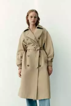 Тренч из водоотталкивающей складки ZARA, кэмел