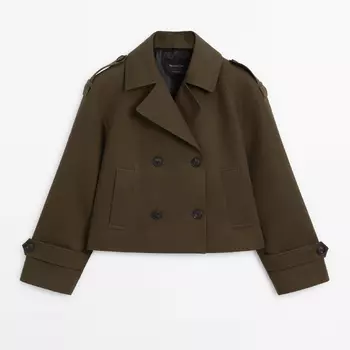 Тренч Massimo Dutti 2-layer Double-breasted Cropped, хаки