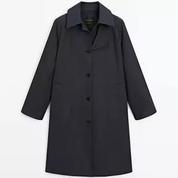 Тренч Massimo Dutti Cotton Blend, темно-синий