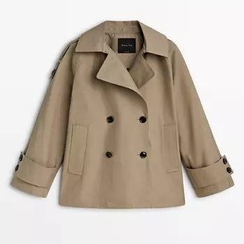 Тренч Massimo Dutti Cropped With Cuff Detail, светло-коричневый