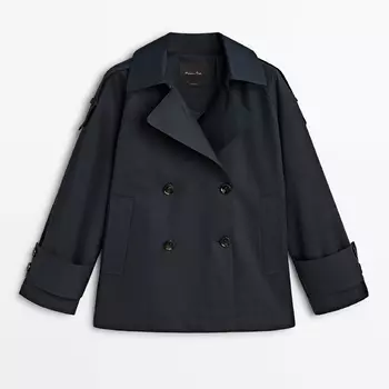 Тренч Massimo Dutti Cropped With Cuff Detail, темно-синий