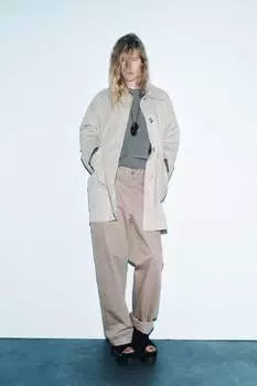 Тренч оверсайз с карманами ZARA, песочный