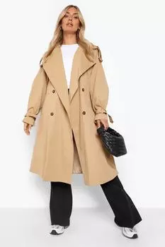 Тренч Plus с поясом boohoo, бежевый