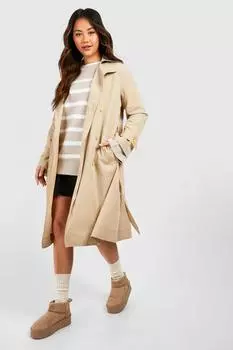 Тренч с поясом boohoo, бежевый