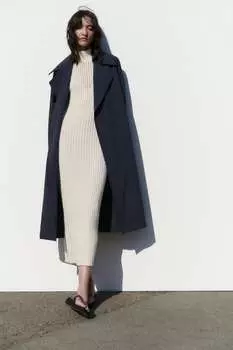 Тренч с поясом ZARA, синий