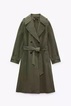 Тренч Zara Technical With Belt, хаки