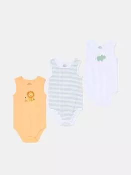 Три пары боди из органического хлопка с принтом Fagottino, цвет white/orange