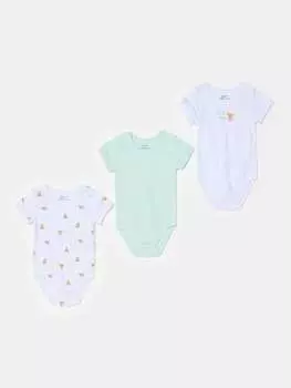 Три пары боди из органического хлопка с принтом Fagottino, цвет white/aqua green